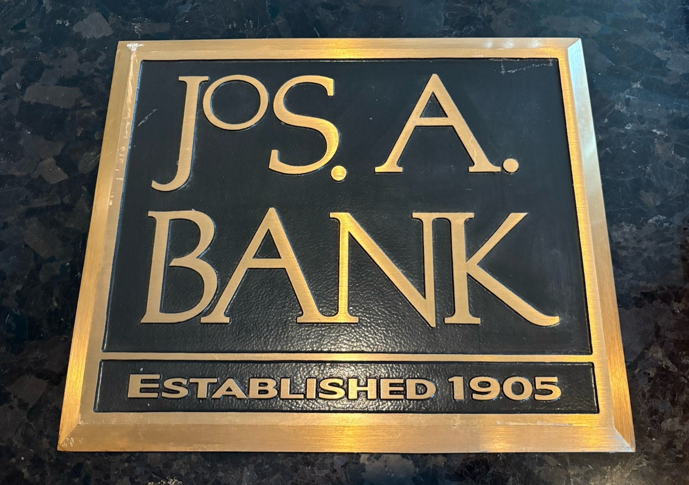 Vintage Jos. A. Banks Solid Brass Plate Display Sign 18” X 15” 24.5 Pounds