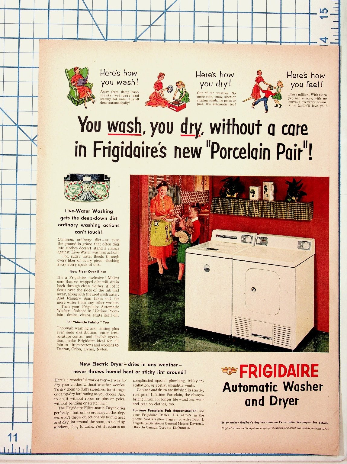 Vintage 1950s Frigidaire Porcelain Pair Washer Dryer Magazine Ad Vintage 1950s Frigidaire Porcelain Pair Washer Dryer Magazine Ad