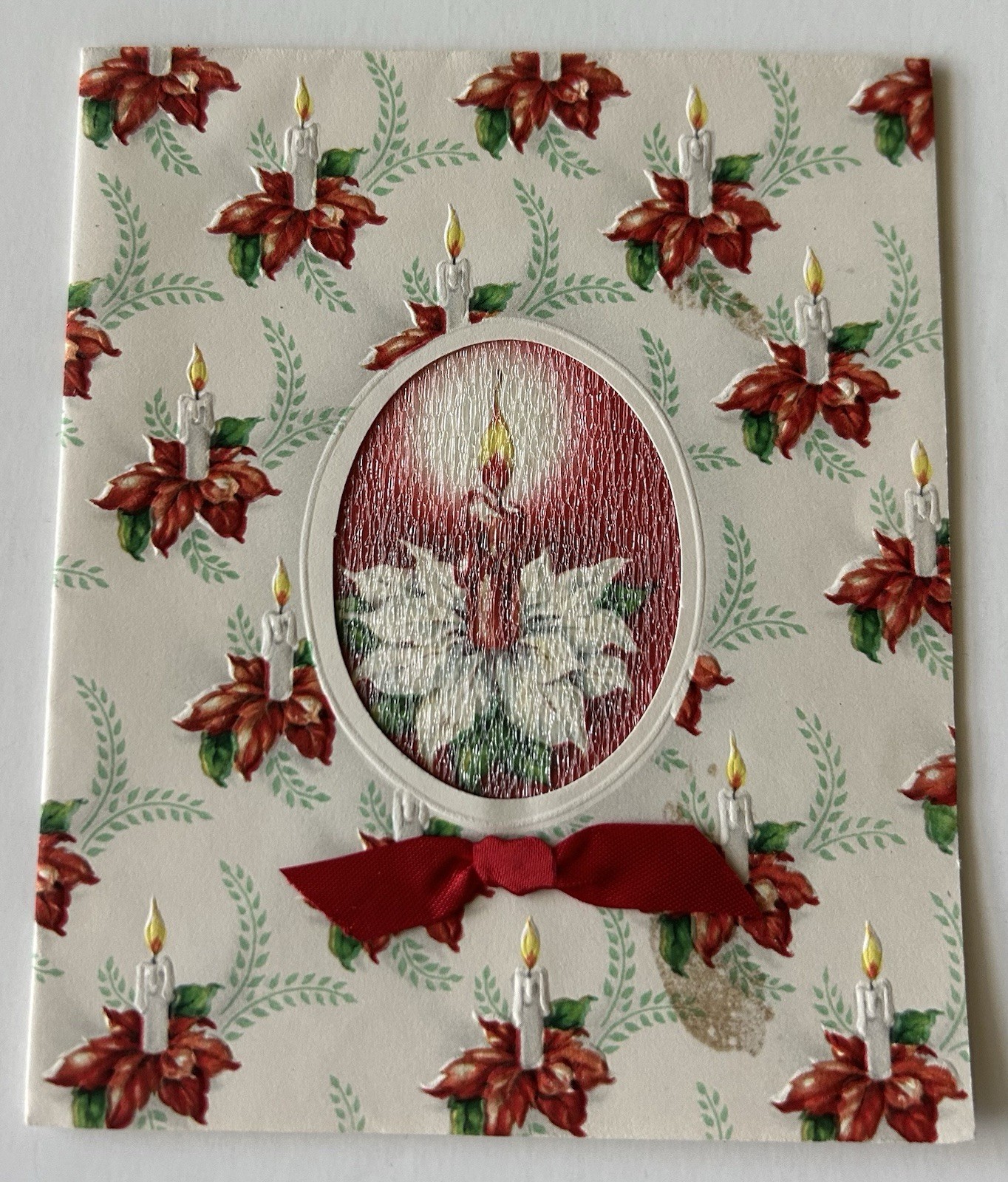 Vintage Christmas Card Poinsettia Ribbon S10 Vintage Christmas Card Poinsettia Ribbon S10