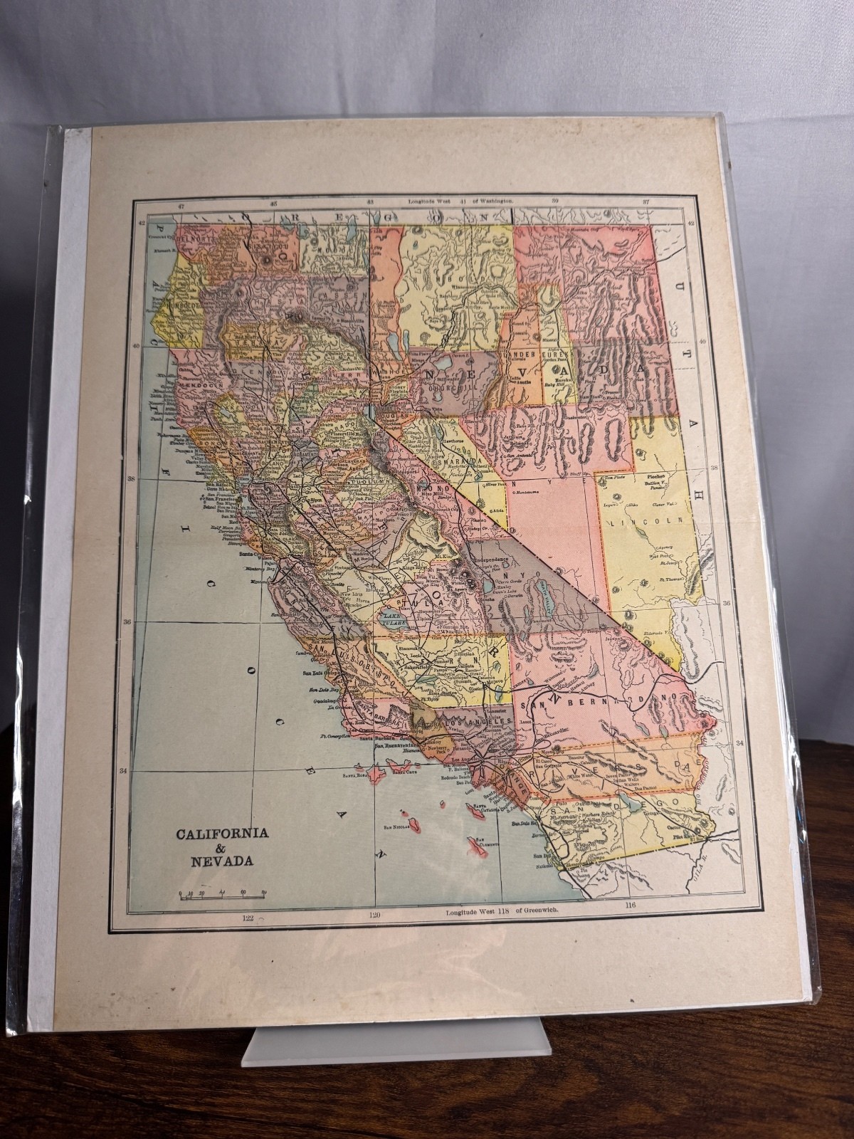 1889 California & Nevada Map Geo F. Cram Antique Atlas Vintage Paper