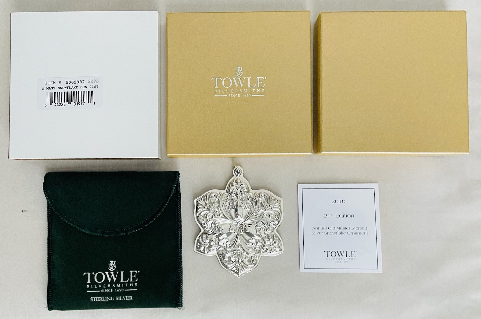 2010 Towle Sterling  OLD MASTER SNOWFLAKE Ornament  21ST Edition