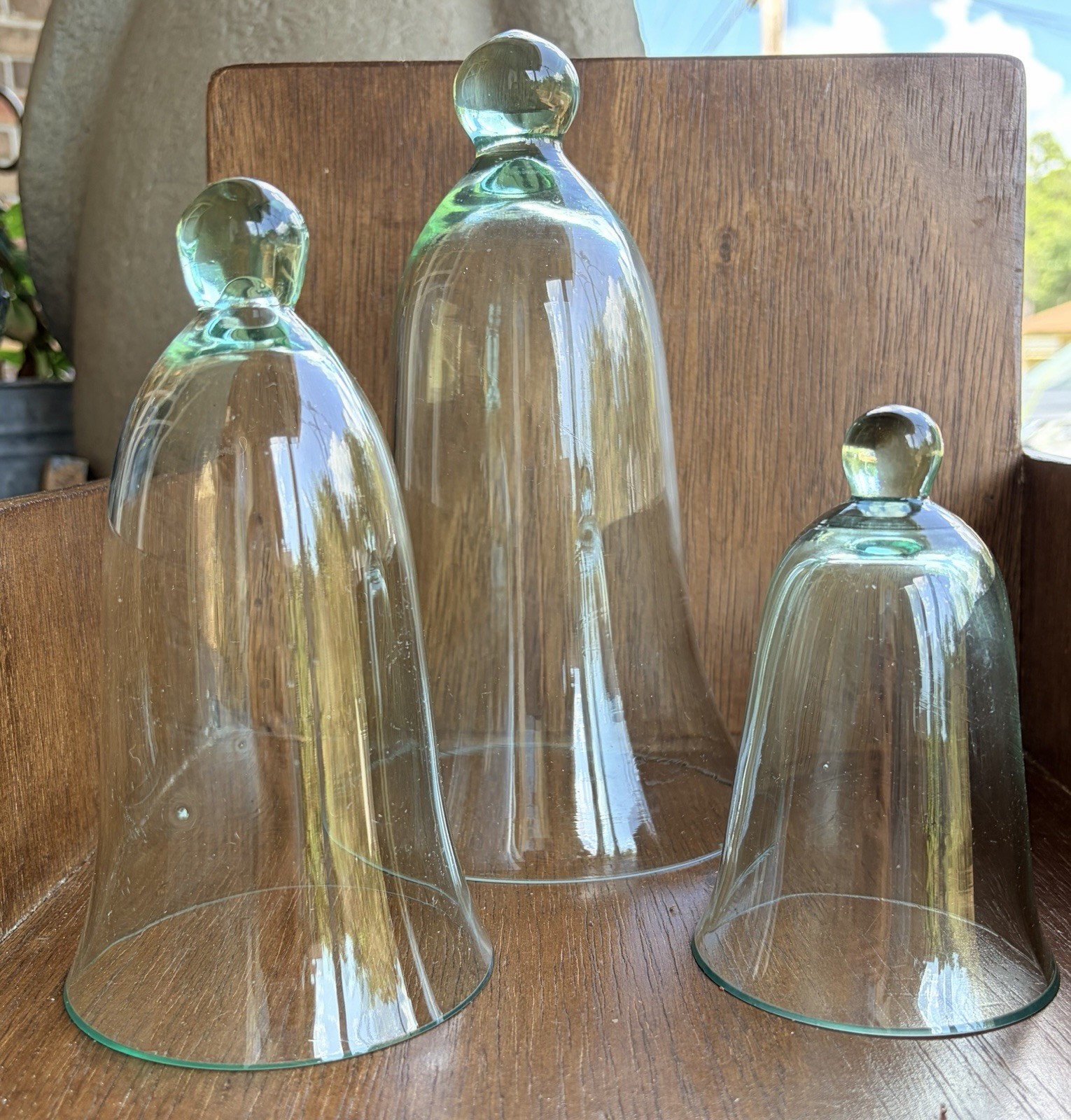 Beautiful Set of 3 Vintage Hand-Blown Glass Cloches (Bell Jars)