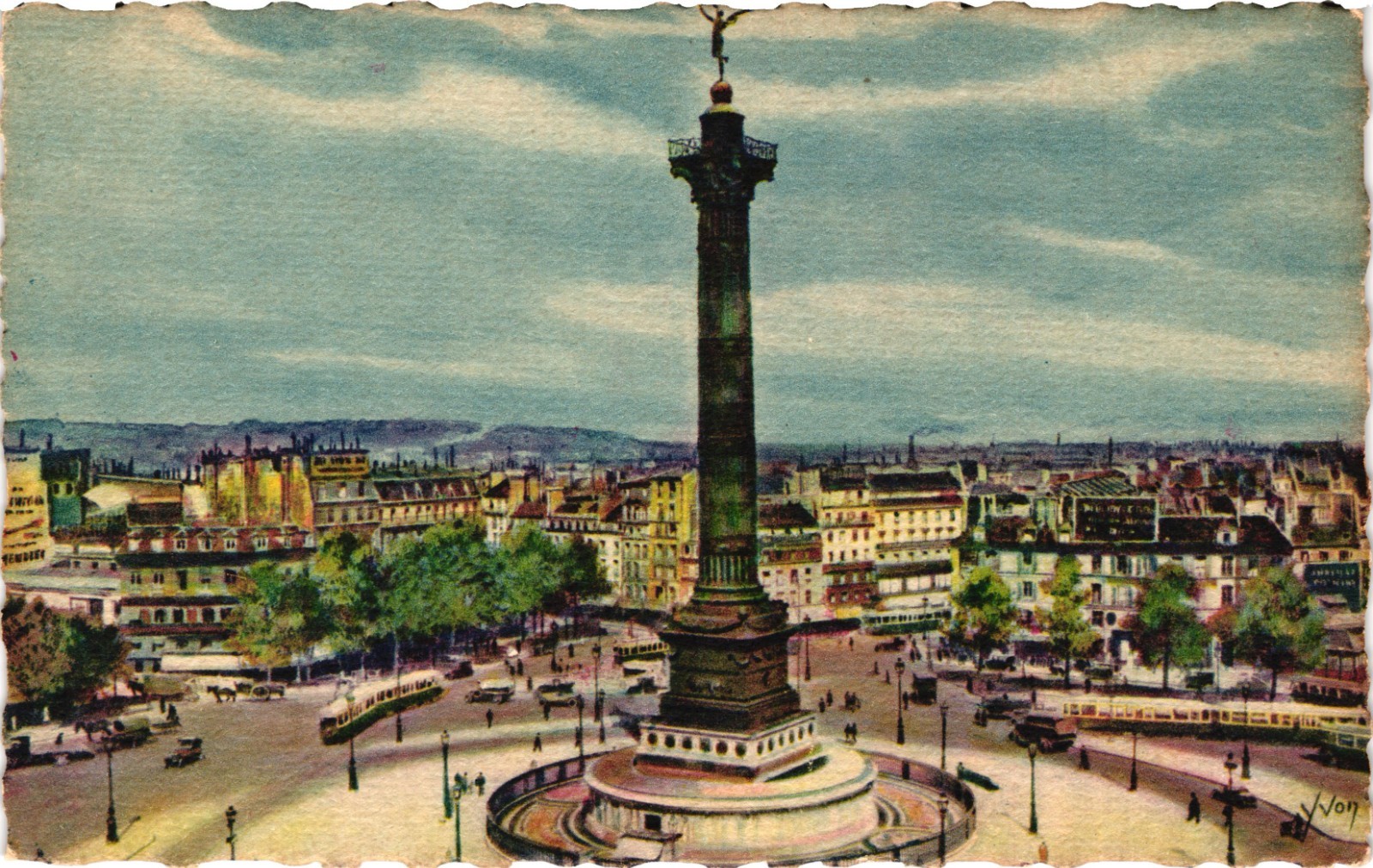 FRANCE Paris ~ Bastille Square Vintage Postcard