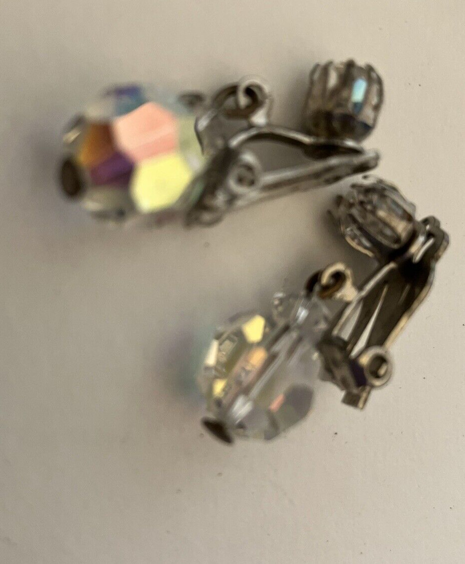 vintage estate crystal bead dangle  clip on earrings