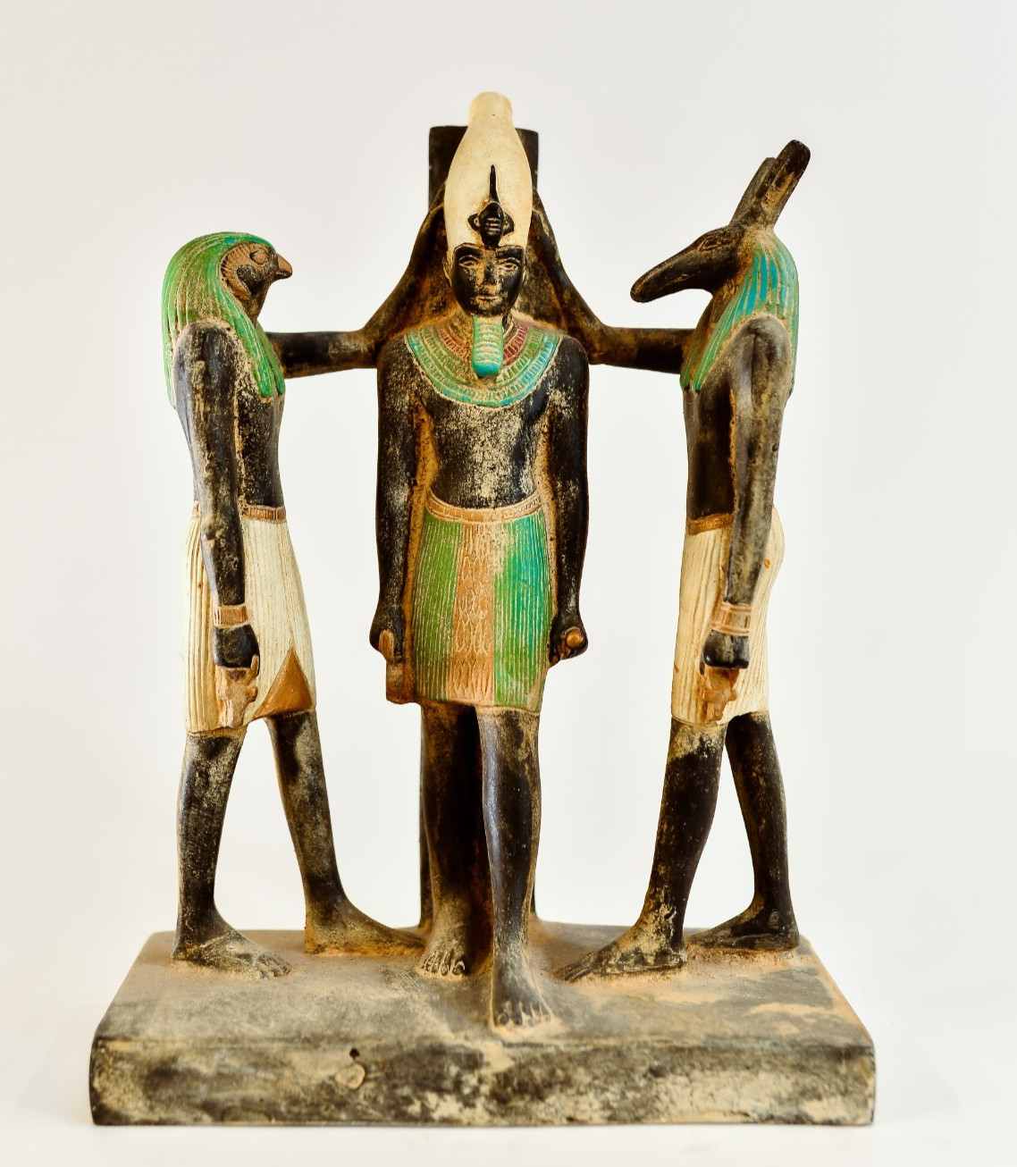 Egyptian Triad Trinity Statue for God Seth and God Horus with King Ramses III