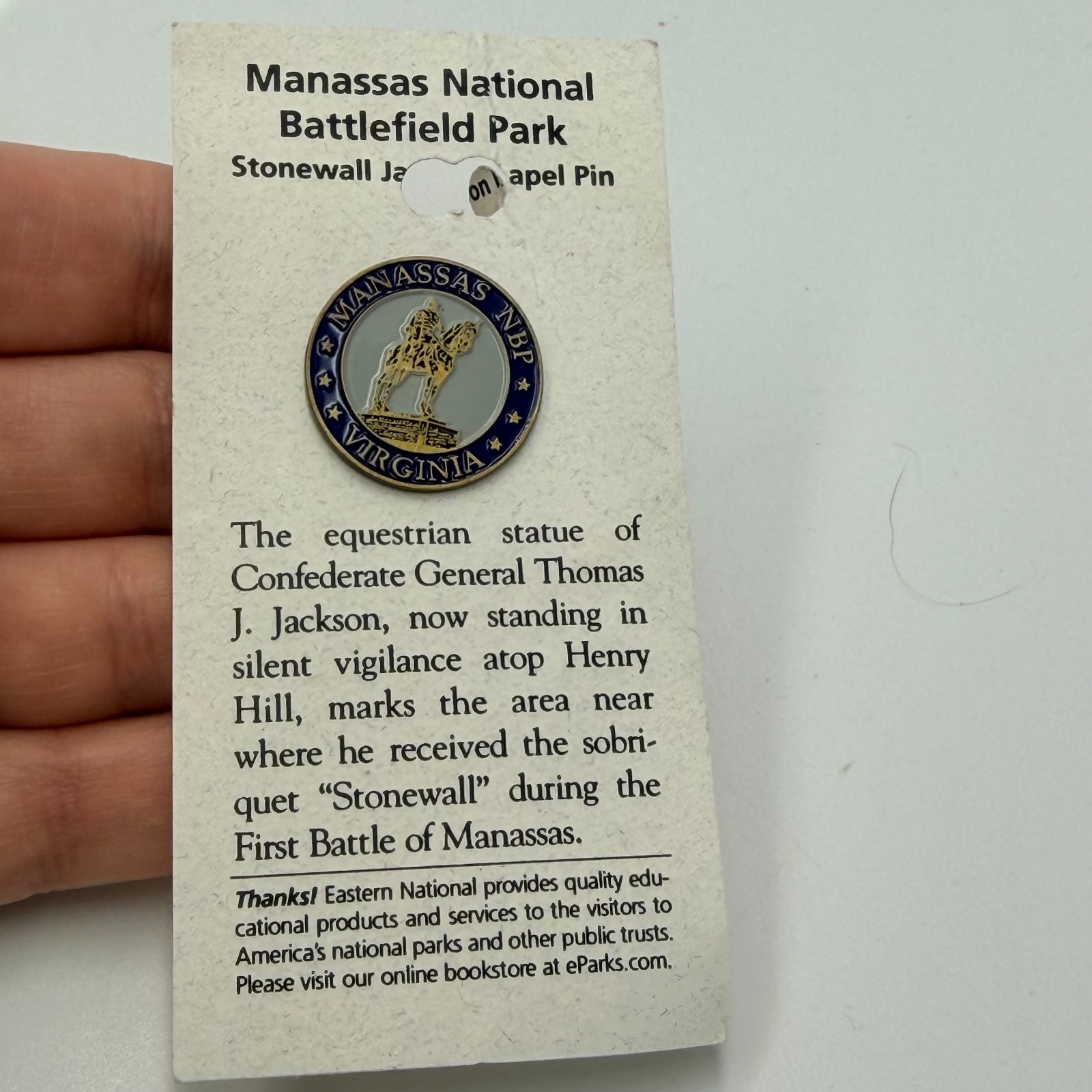 Manassas NBP National Battlefield Park Virginia Lapel Pin Jackson Statue Vintage