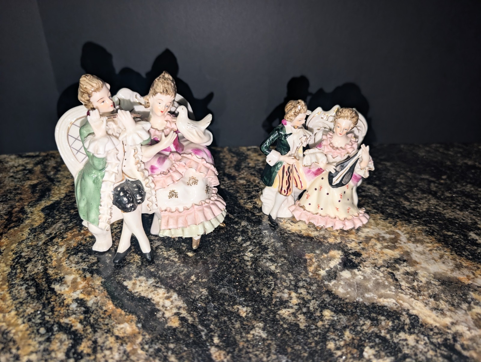 Vtg Dresden Lace Courting Couple Figurine 6.75\