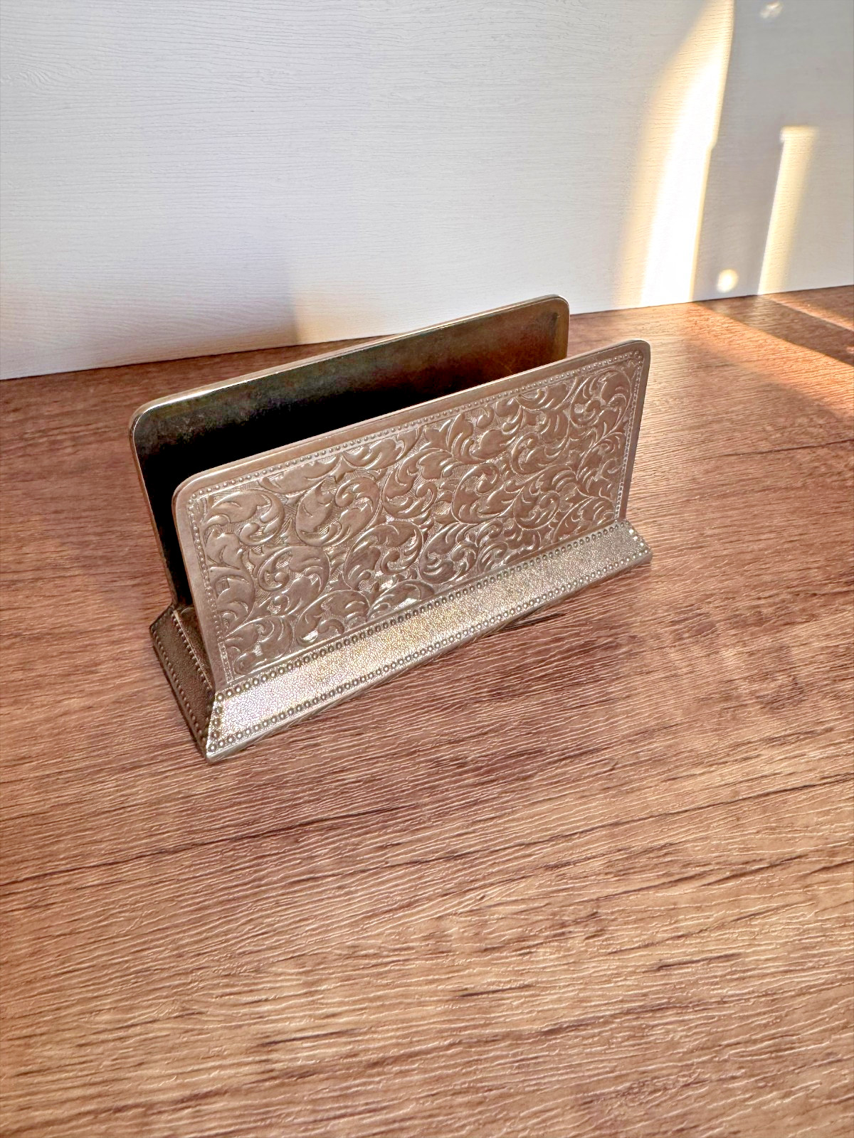 Vintage Cute Floral Metal Napkin Letter Holder Silver Tone