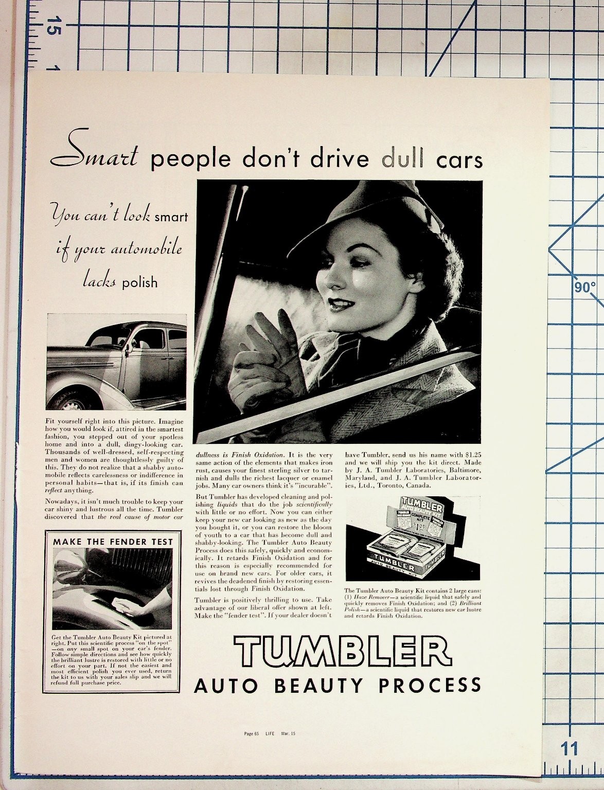1937 LIFE Magazine Ad Tumbler Auto Beauty Process Car Polish Woman
