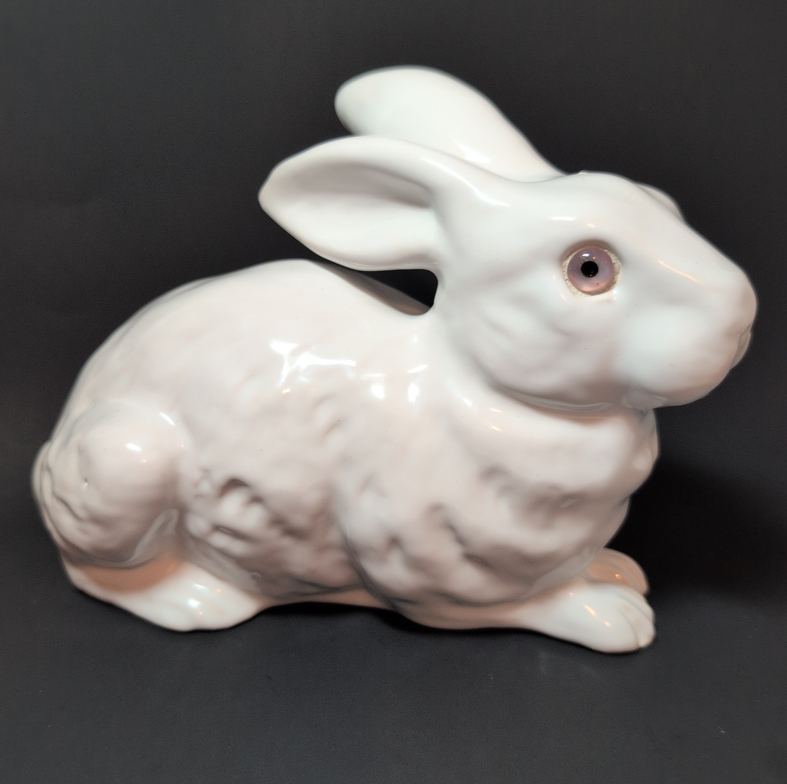 Antique French Bavent White Terracotta Rabbit Figurine Glass Eyes 9
