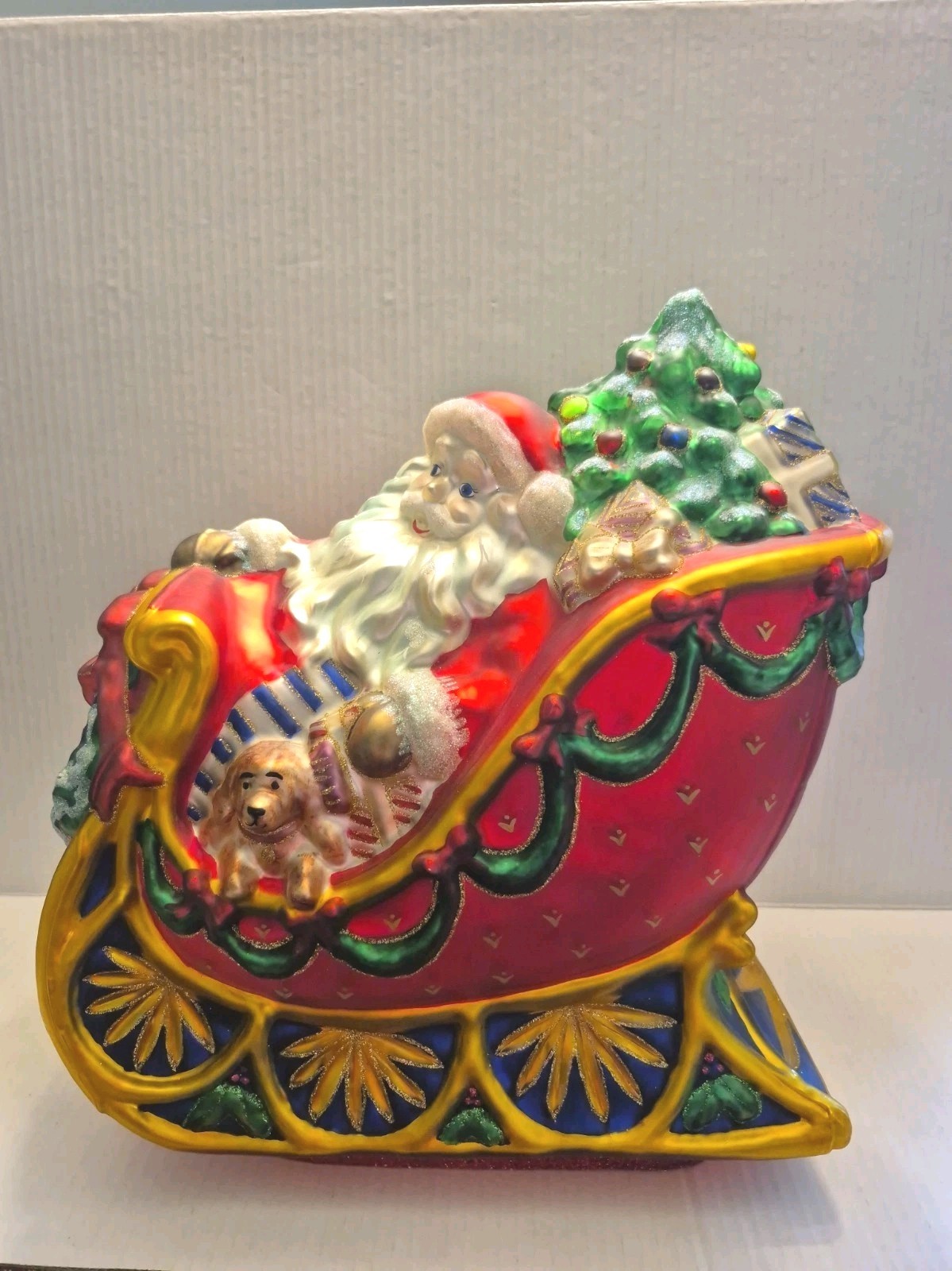 Waterford Holiday Heirloom Santa Sleigh Ride Centerpiece Glass Large WITH BOX