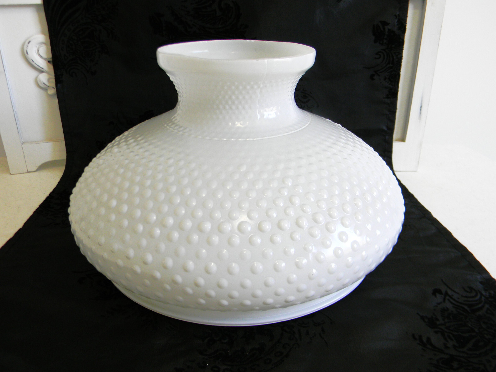Xlg. Vintage White Hobnail GWTW Oil Lamp Glass Shade~10\