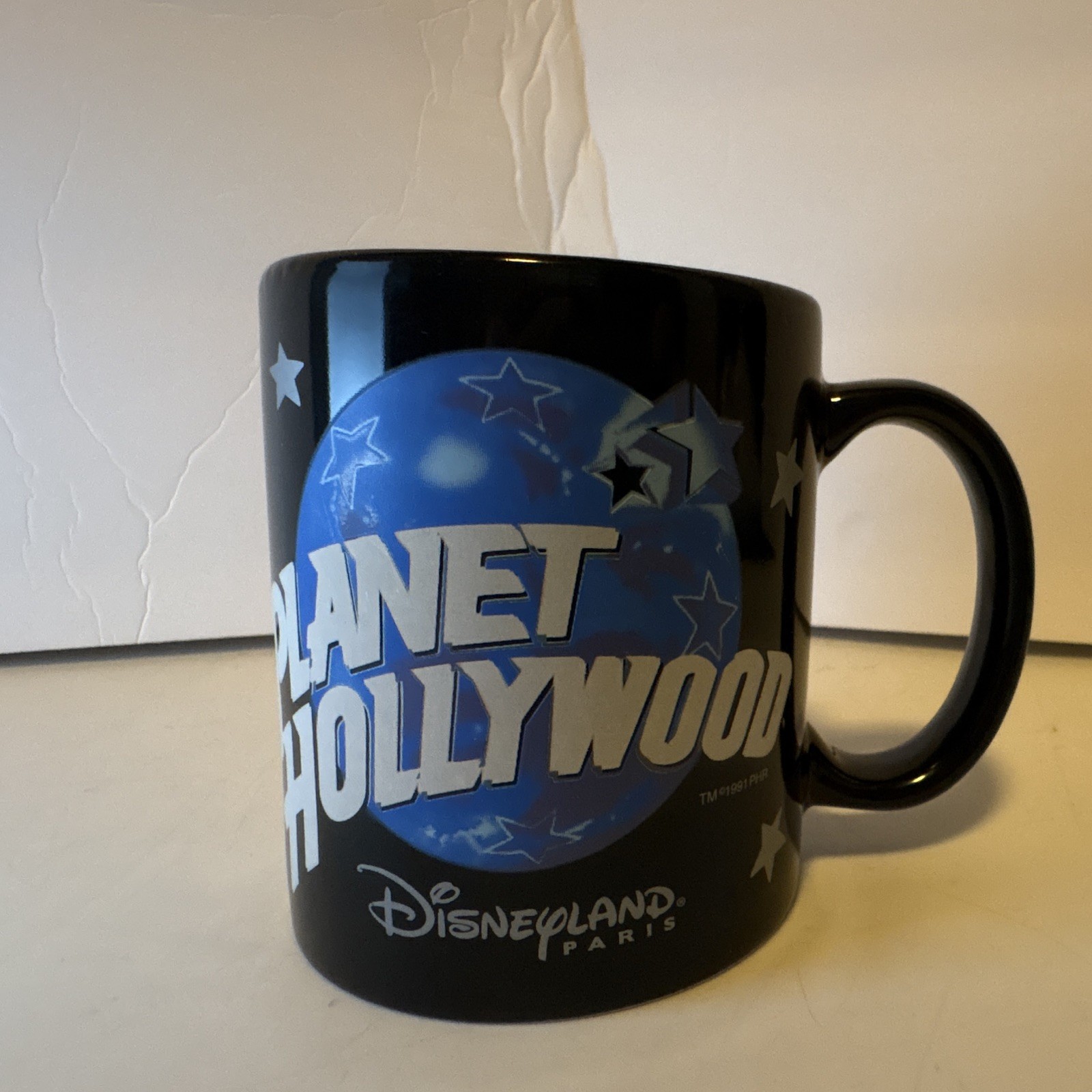 Vintage 90s Planet Hollywood Disneyland Paris Black Coffee Mug Retro Disney RARE
