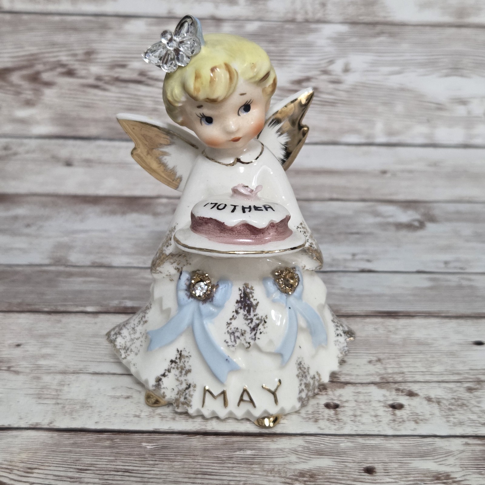 Vintage Lefton May Angel Mother Cake Rhinestones 1987J
