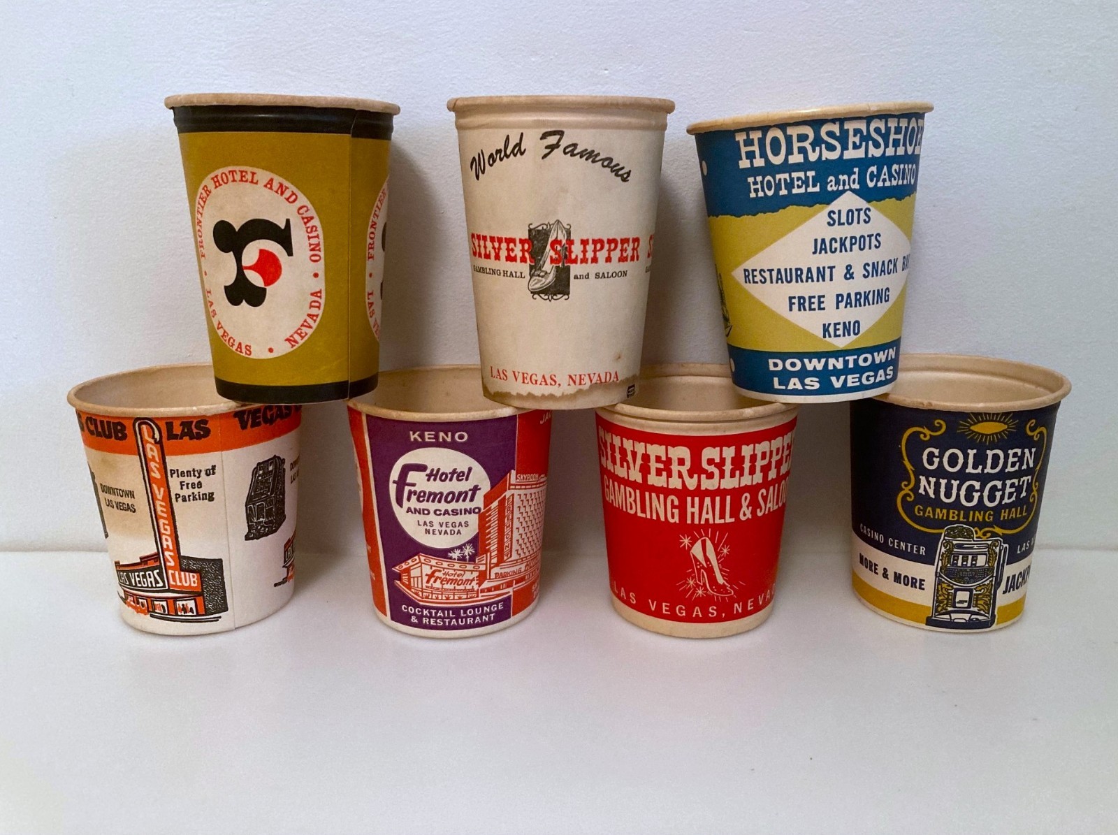 Lot of Mid Century CASINO Las Vegas Paper Coin Cups Silver Slipper Horseshoe and