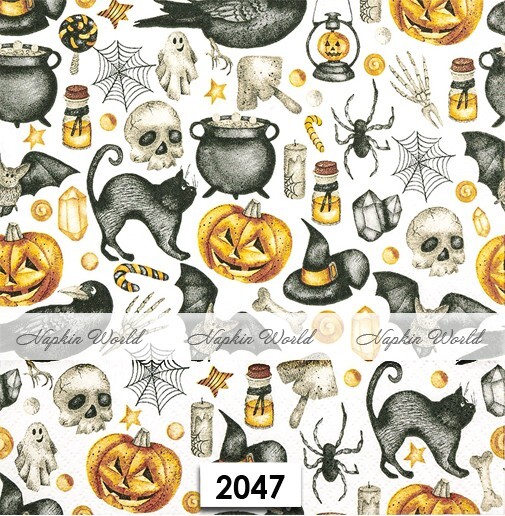 (2047) TWO Paper LUNCHEON Decoupage Art Craft Napkins - HALLOWEEN THINGS SPOOKY (2047) TWO Paper LUNCHEON Decoupage Art Craft Napkins - HALLOWEEN THINGS SPOOKY