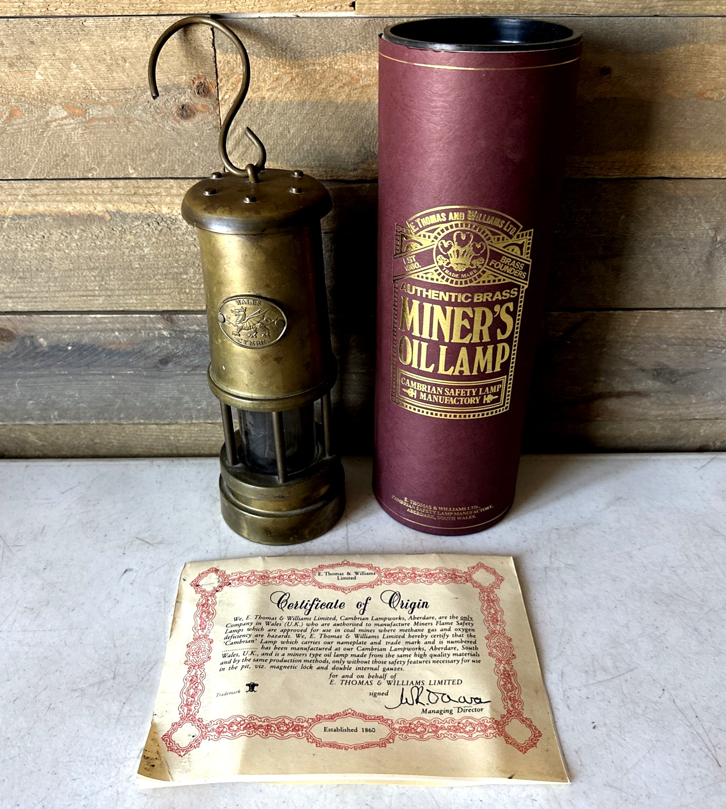E Thomas Williams Limited Cambrian Brass Miners Oil Safety Lamp Lantern Wales UK