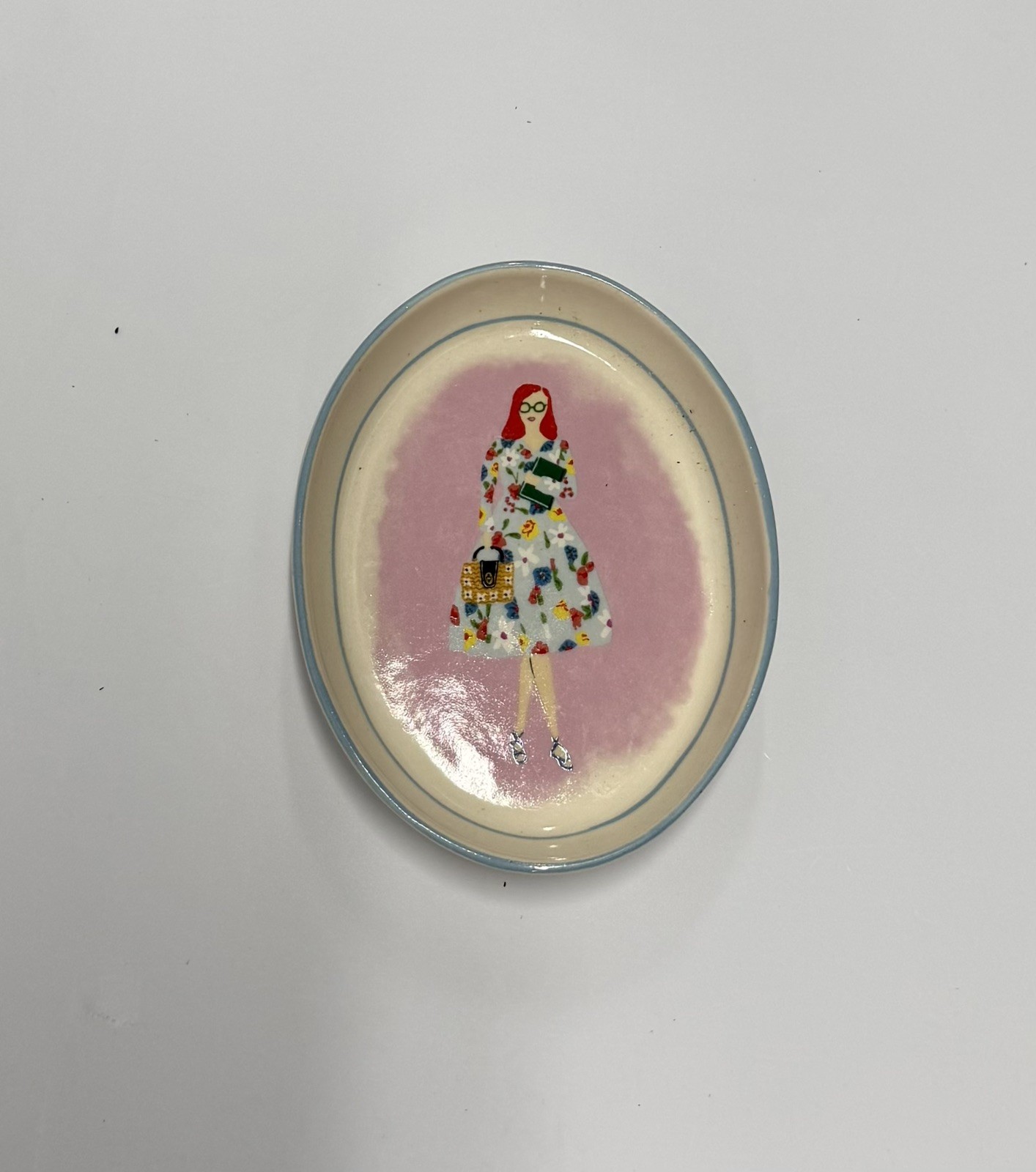 ANTHROPOLOGIE TRINKET DISH JEWELRY RING TRAY ART STONEWARE NEW YORK STORIES