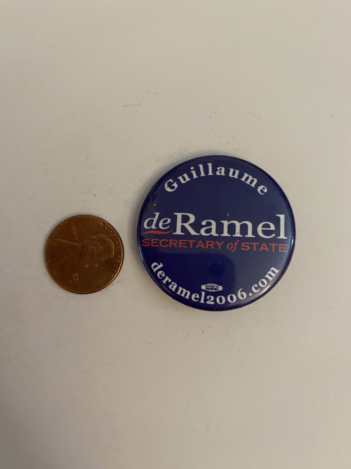 Guillaume De Ramel Secretary Of State Political Pin Back Button P32
