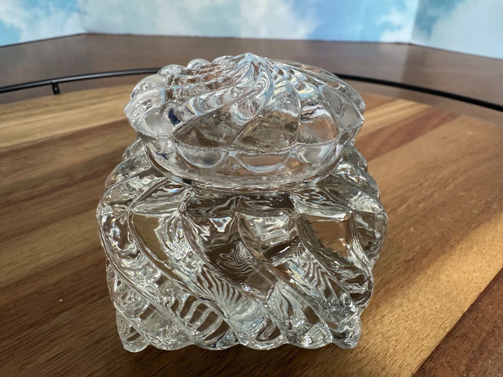 RARE Antique 1880\'s Fostoria Cascade Crystal Inkwell With Cover. MINT CONDITION