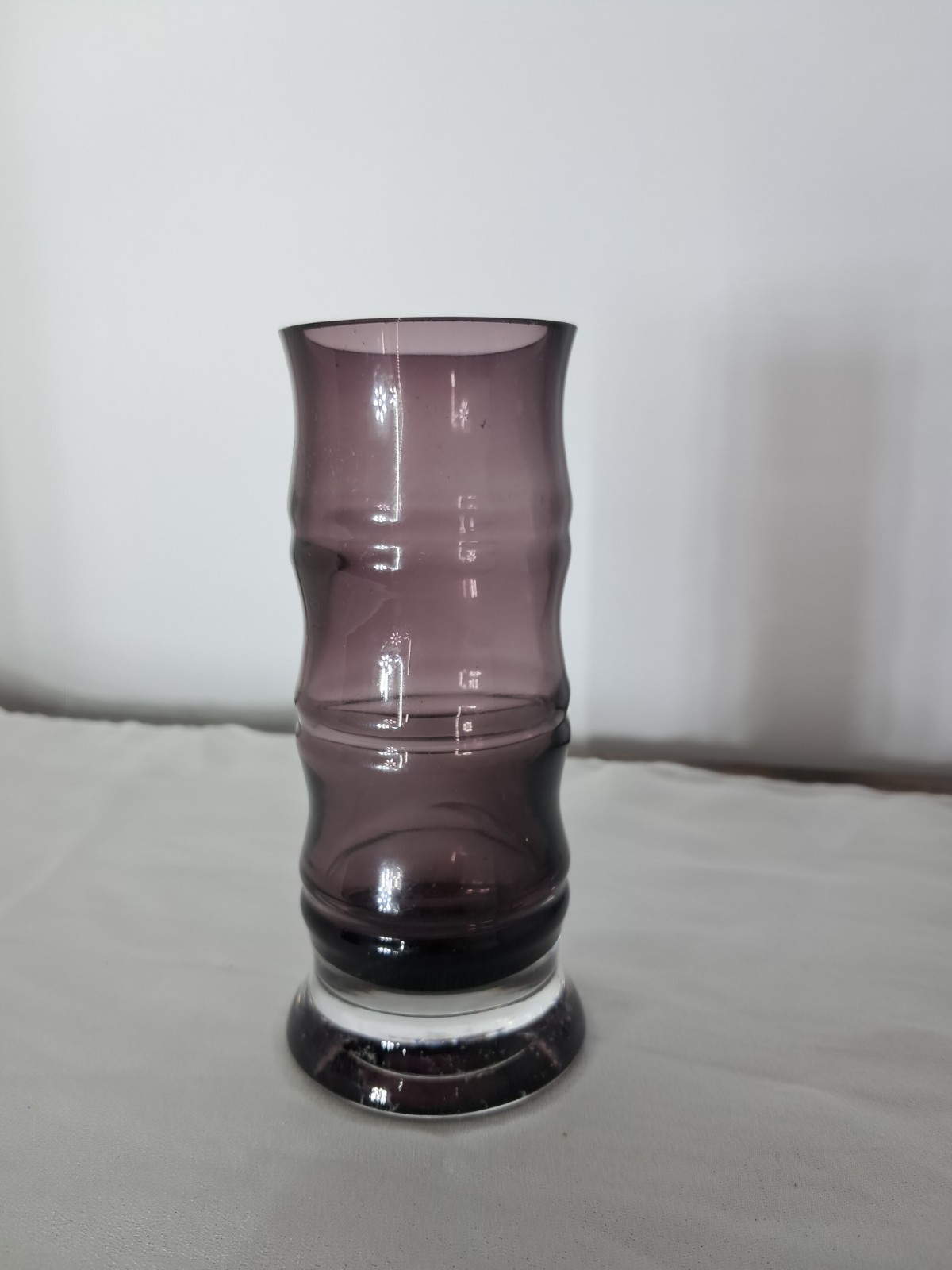Vintage MCM Aseda Sweden Amethyst Purple Glass Bamboo Bud Vase Bo Borgstrom 5”