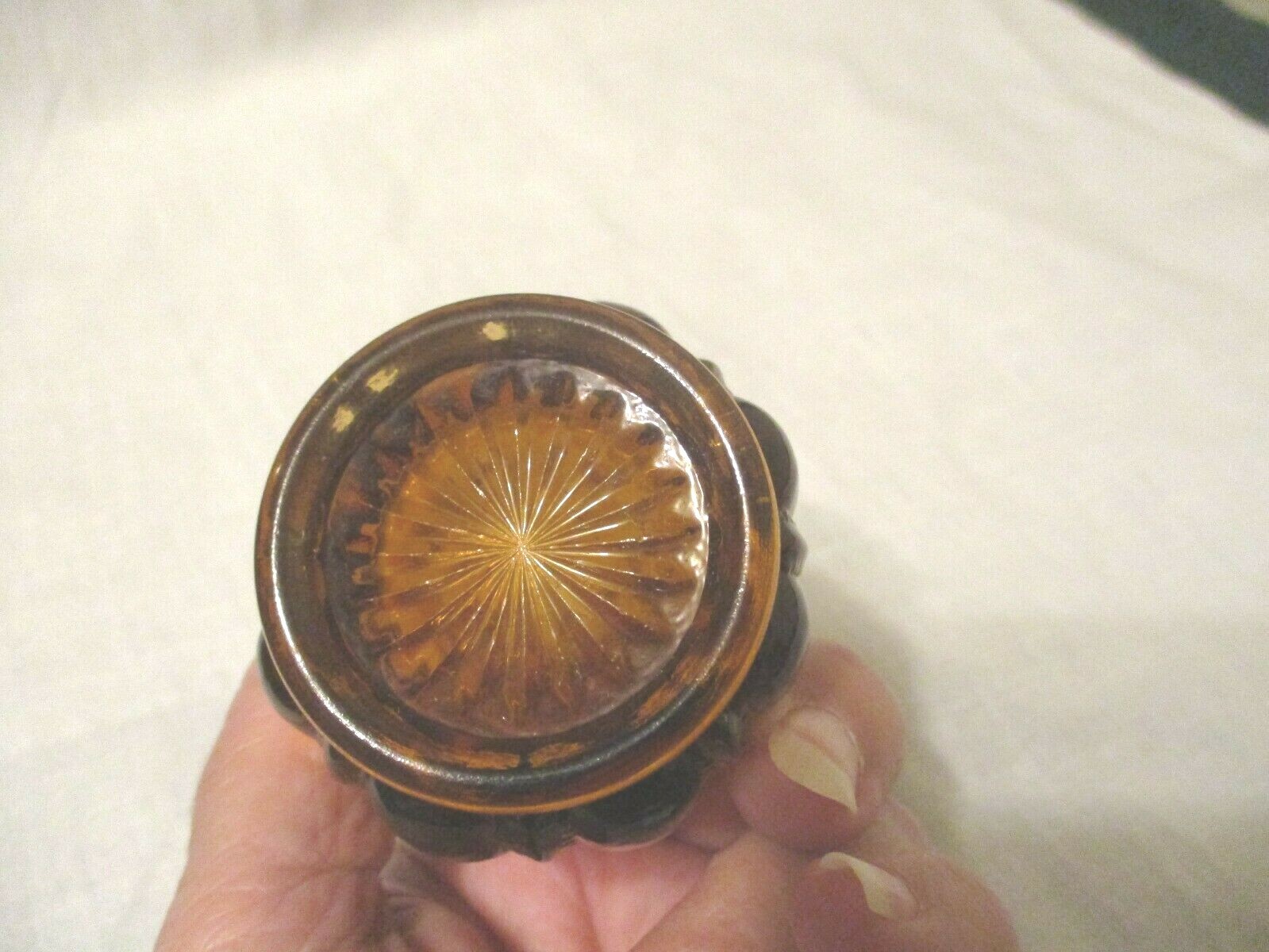 Boyd Glass Beaded Oval Panel Amber Toothpick Holder