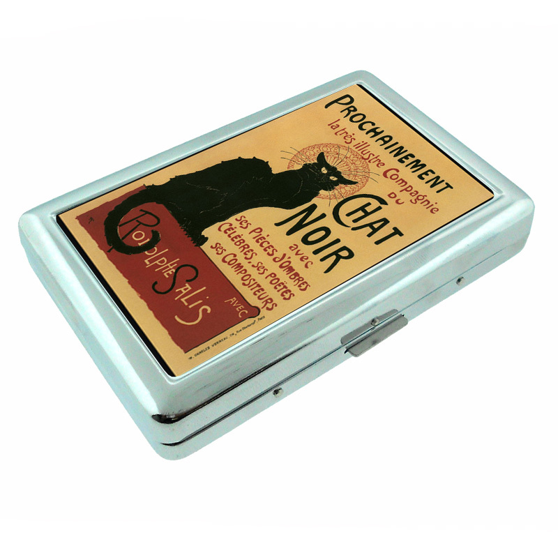 Vintage Poster D51 Silver Cigarette Case / Metal Wallet Black Cat Chat Noir