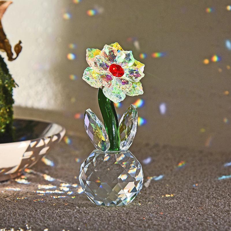 Crystal Flower Glass Home Decor Tabletop Ornament Entryway Small Decorative Gift