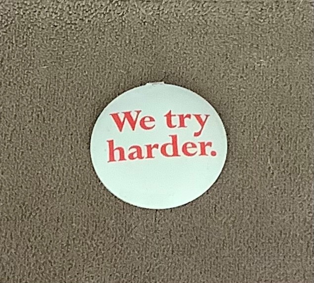 AVIS We Try Harder Vintage Pinback Button AVIS We Try Harder Vintage Pinback Button