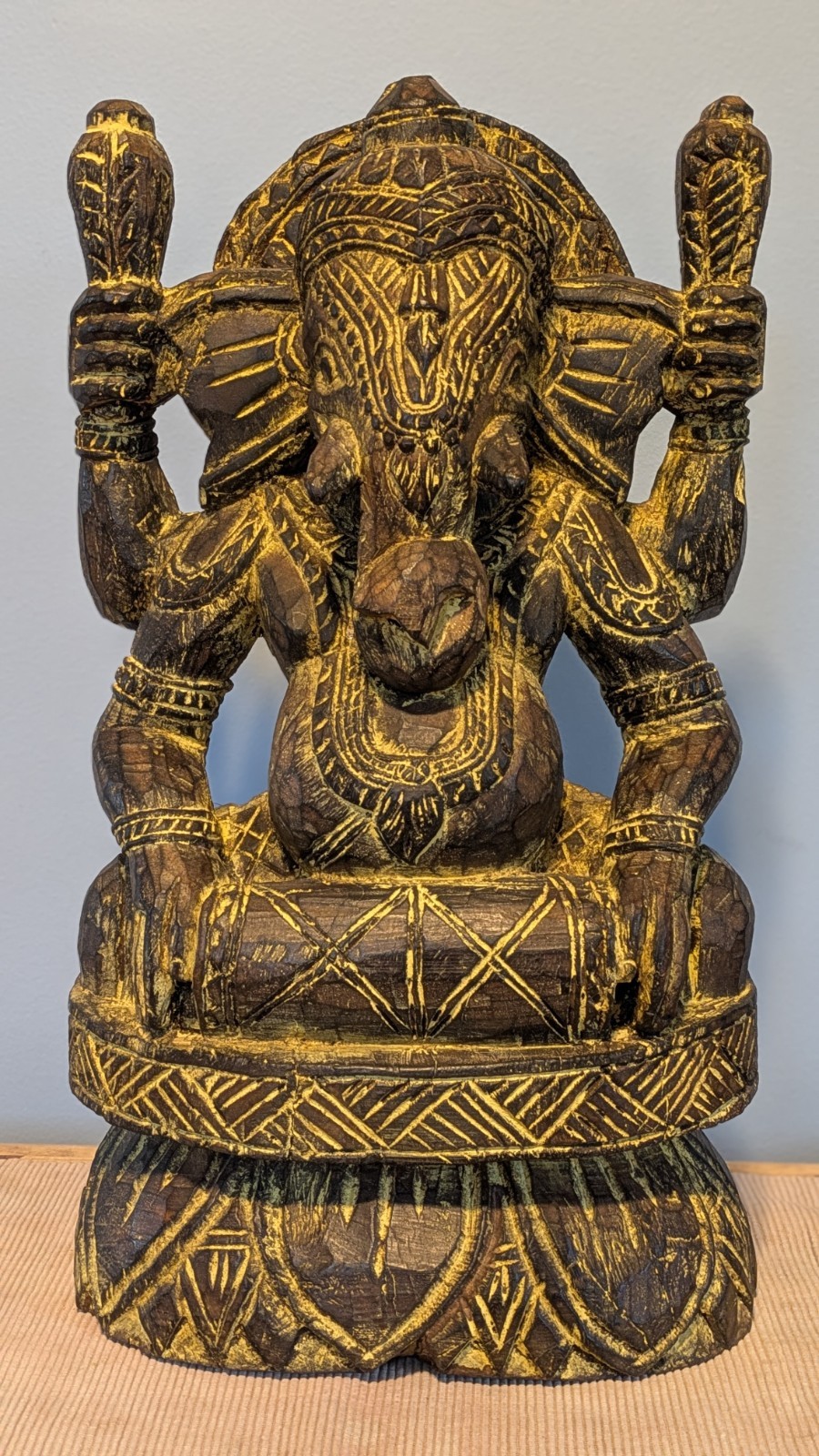 Striking Hand-Carved Wooden Ganesha Statue - 18