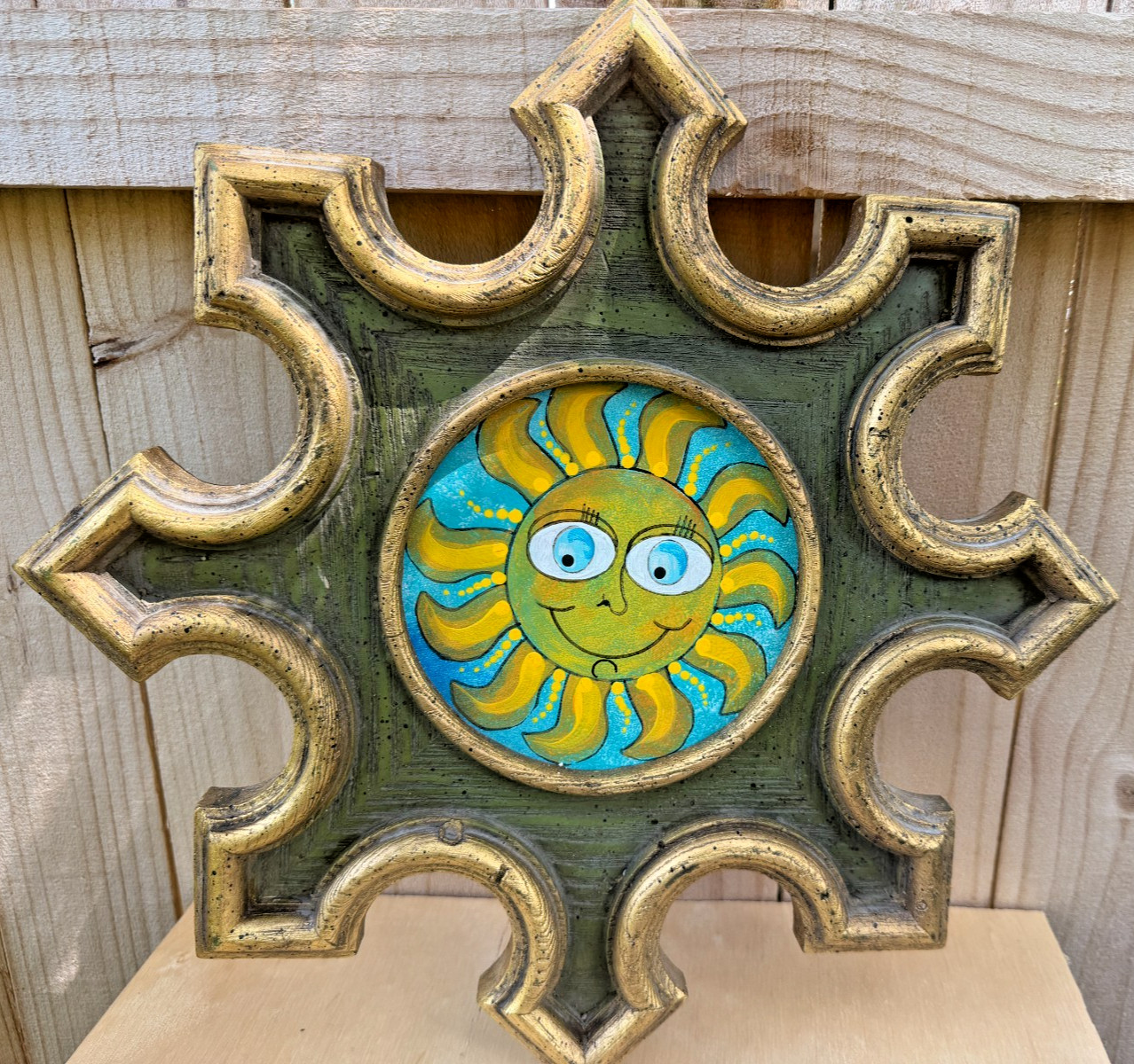 Vintage Celestial Sun Quartite Creative1968 Hand Painted Artist OOAK MCM Unique