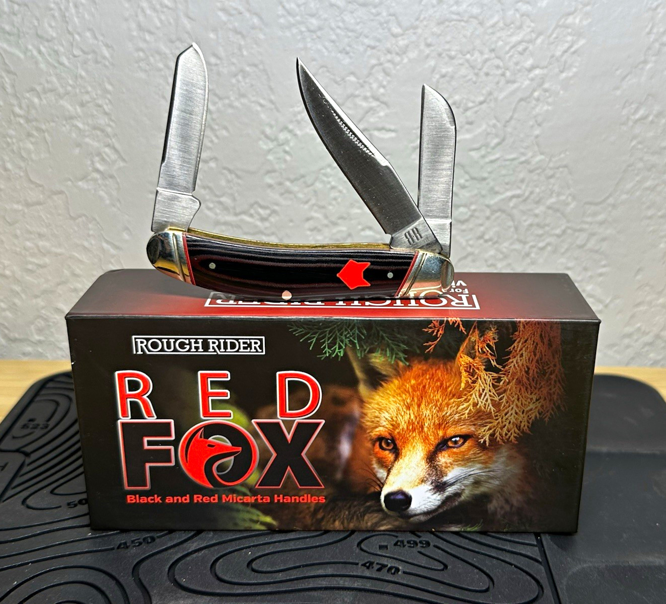 Rough Rider Red Fox RR2298 3-Blade Slipjoint Pocketknife Red/Black Micarta SS