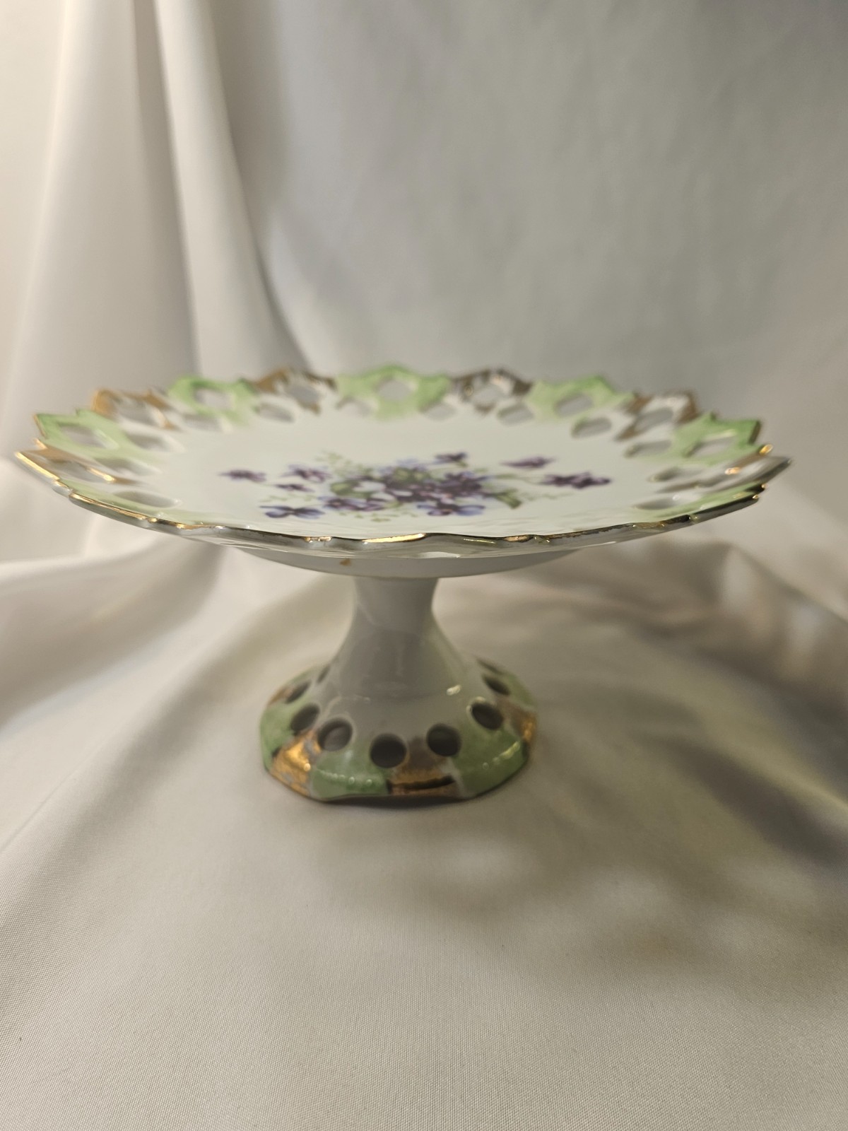 vintage Lefton China handpainted reticulated pedestal plate