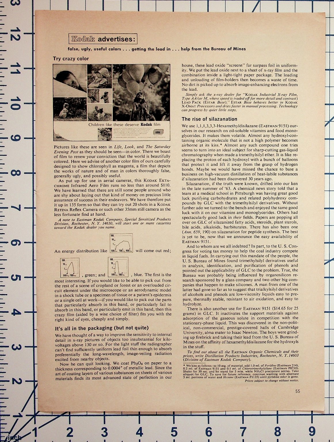 1963 Kodak Infrared Film Ad Magazine Page Eastman Chemical Silazanation