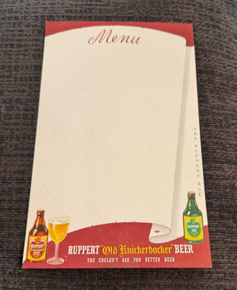 B) RUPPERT KNICKERBOCKER BEER PAPER MENU INSERT SHEET RUPPERT BRG CO NEW YORK NY