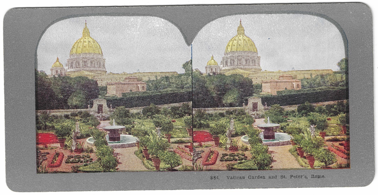 Vatican Garden And St. Peter\'s, Rome, c1900\'s Stereoview Card
