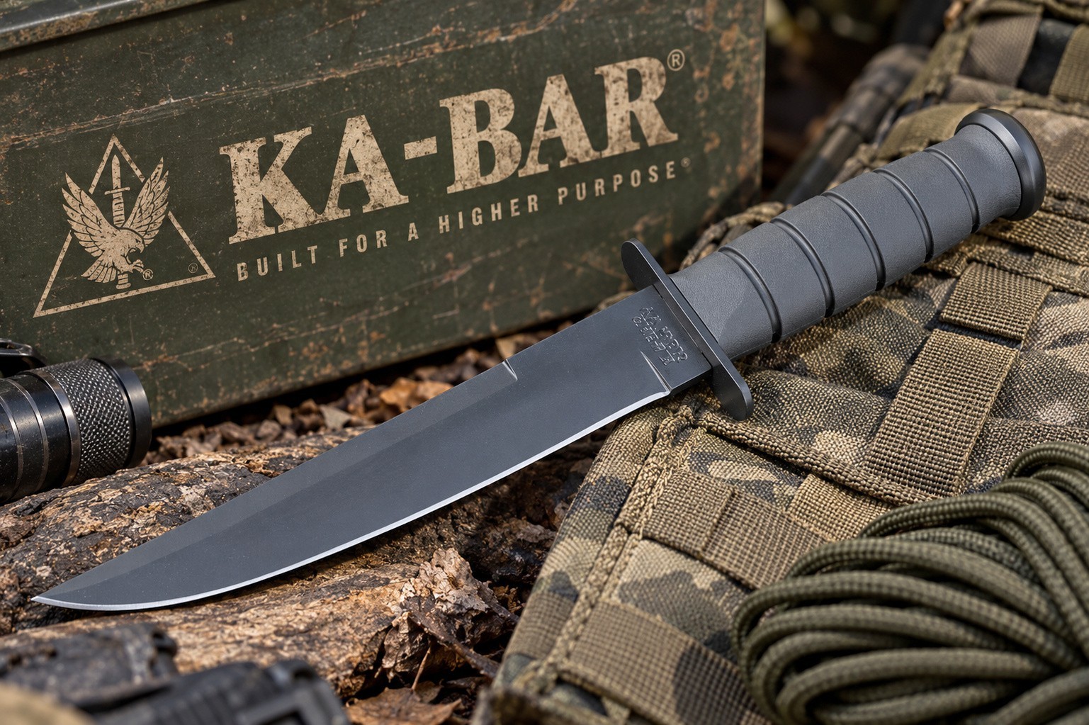KA-BAR 1266 Modified Tanto Fixed 1095 Cro-Van steel blade w sheath Made in USA