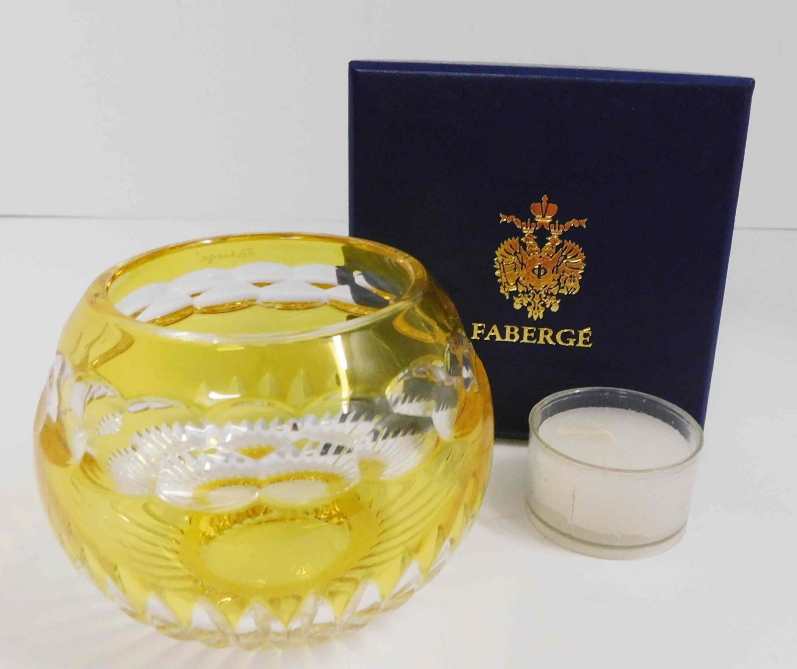 New Faberge Yellow  Crystal Nadya Voltive/Candle Holder w/ Box