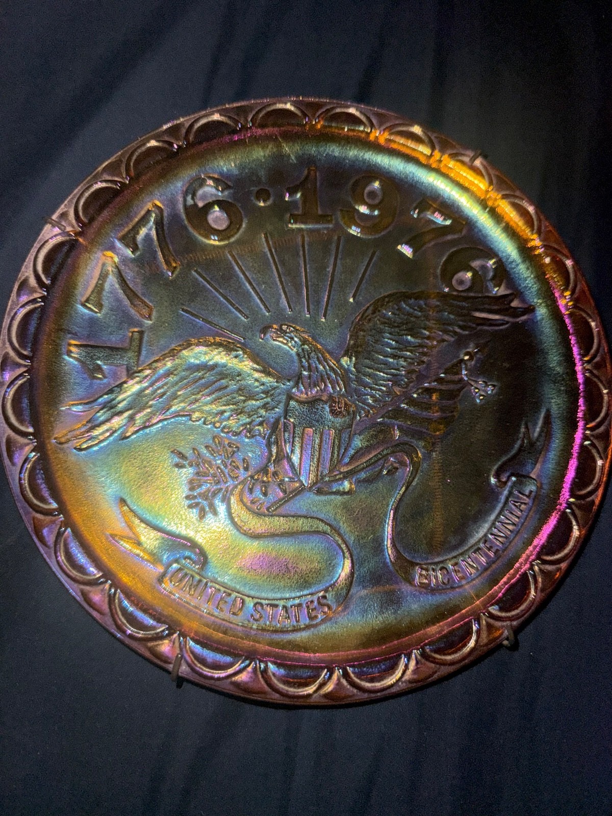 Vintage Indiana Carnival Glass Plate 1776-1976 United States Bicentennial Eagle