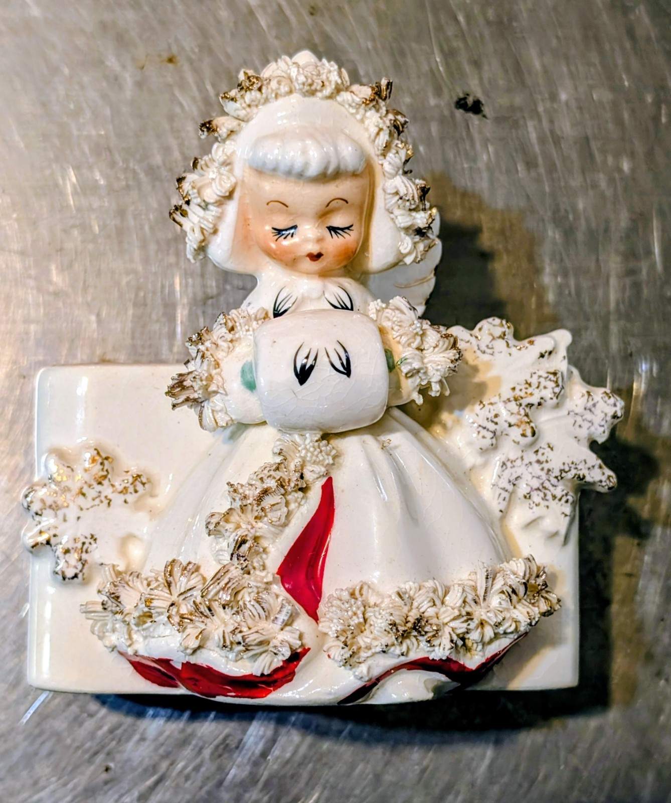 Vintage 1950\'s Holt Howard Angel Girl Snowflake Planter Christmas Winter Signed 