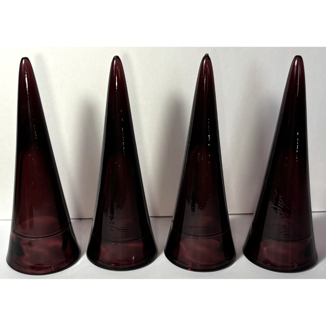 Amethyst Purple Glass Cone Set of 4 | Mid-century Modern Decorative Glass Art