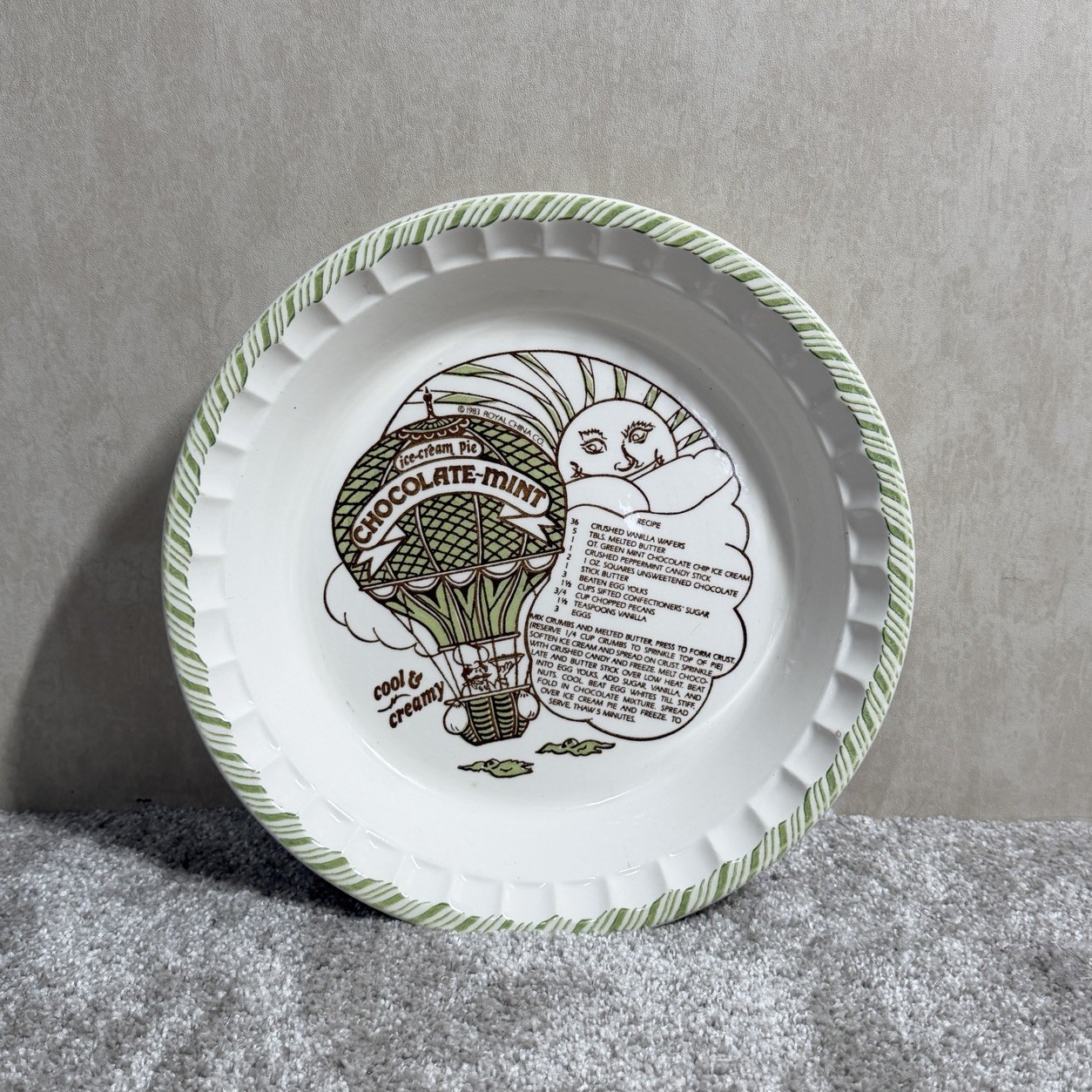 Royal China 1983 Country Harvest Chocolate Mint Ice Cream Pie Recipe Plate Rare