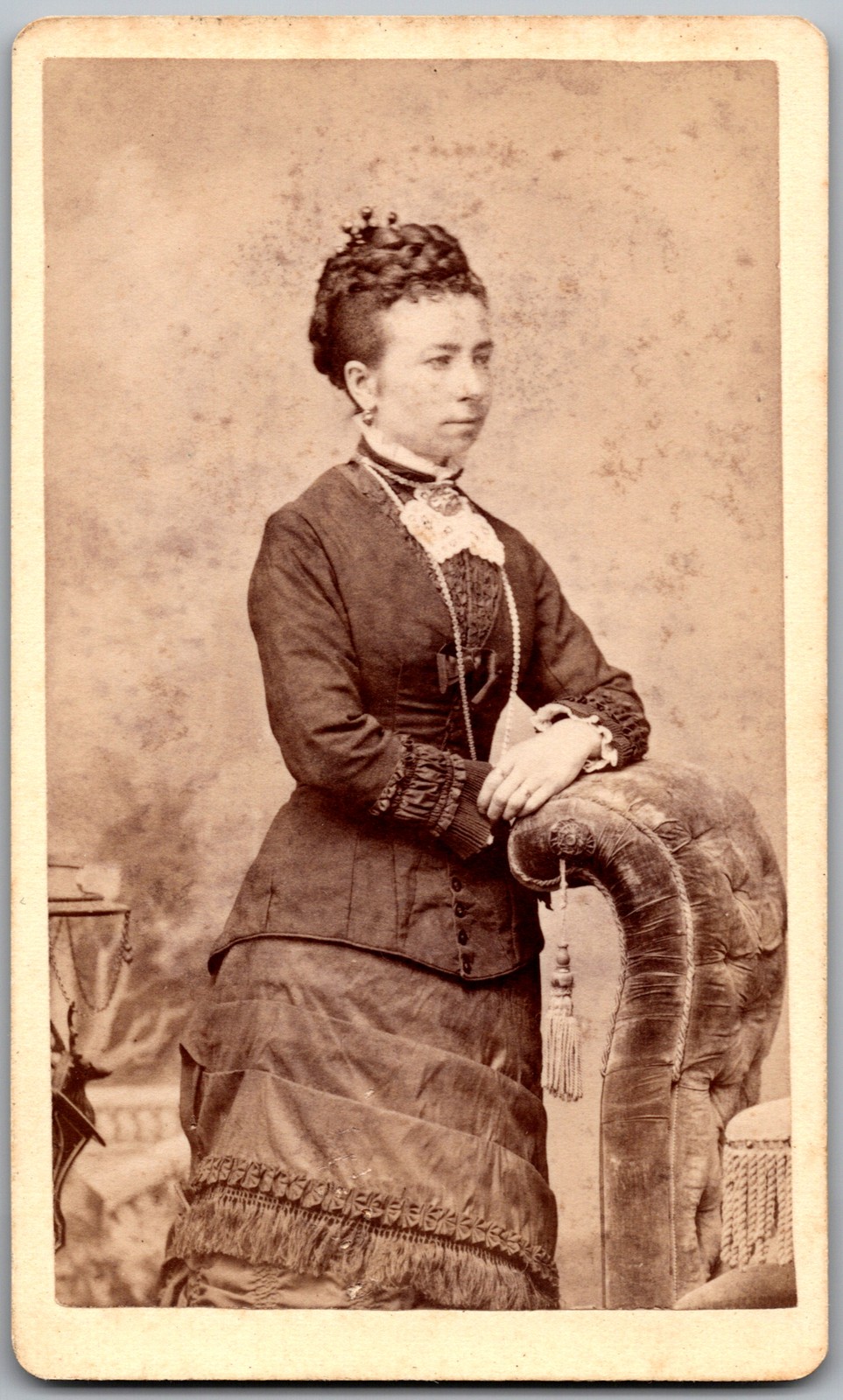 Antique CDV Circa 1880s J.T. Relf Gorgeous Lady In Dress Decorah Iowa