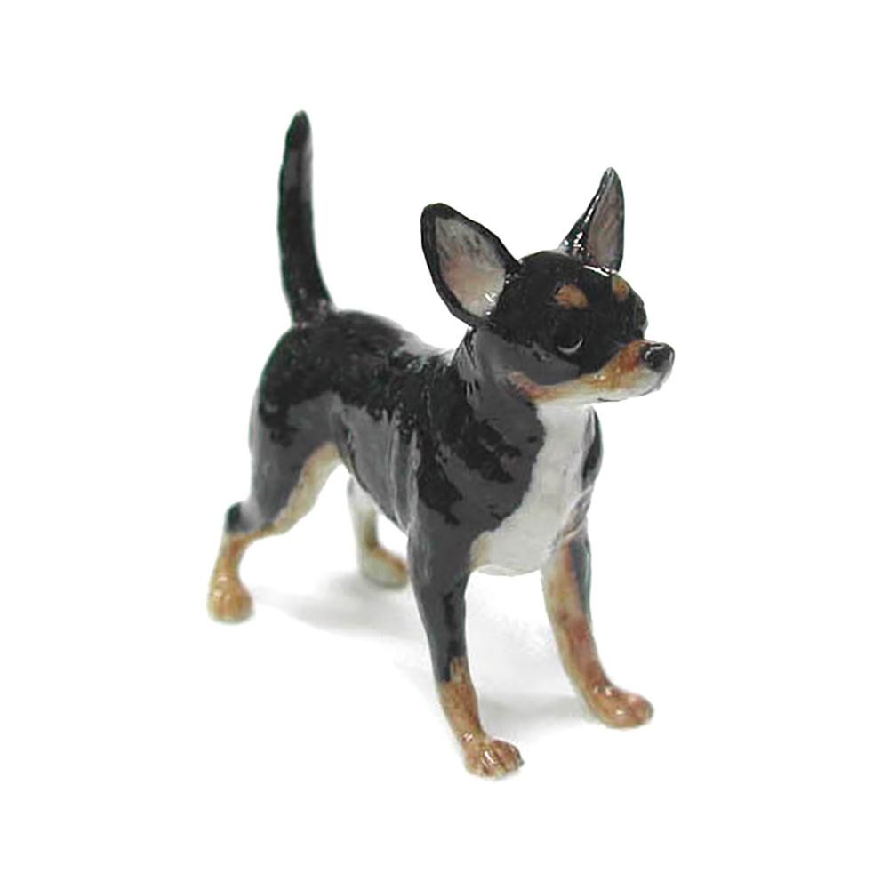 Northern Rose Dog Animal - Black & Tan Chihuahua - Miniature Porcelain Figurine