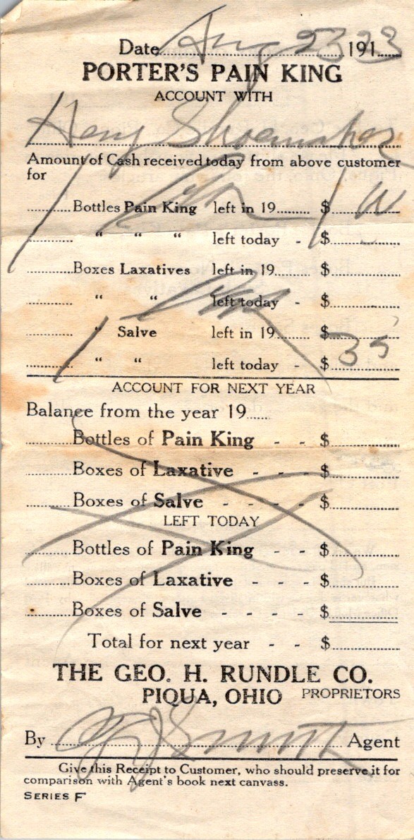 Geo. H. Rundle Co. Piqua Ohio 1910s Patent Medicine Order Form