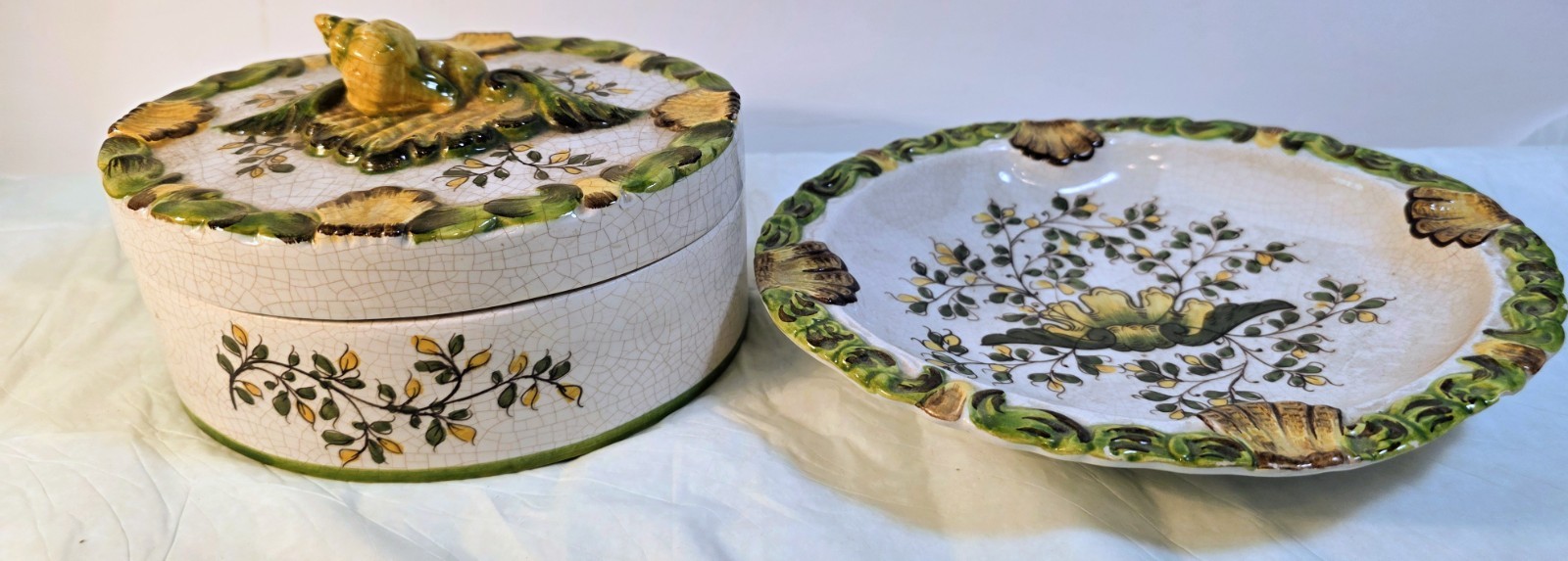 Vtg Meiselman Imports Magolica Trinket Dish And Lidded Dish  Yellow/green Italy