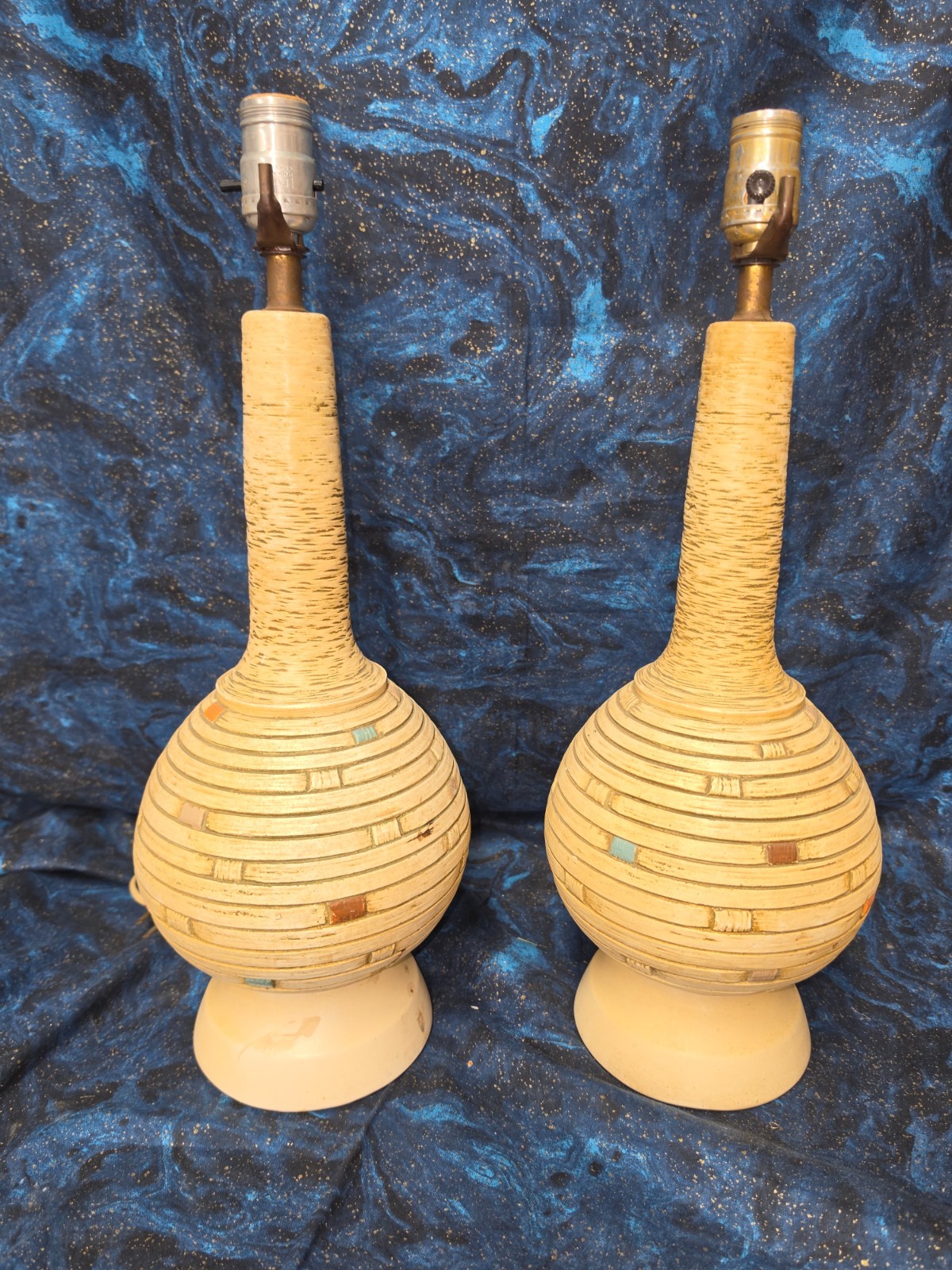 Vintage Mid Century Modern Plaster Table Genii Bottle Lamp Pair 19.5