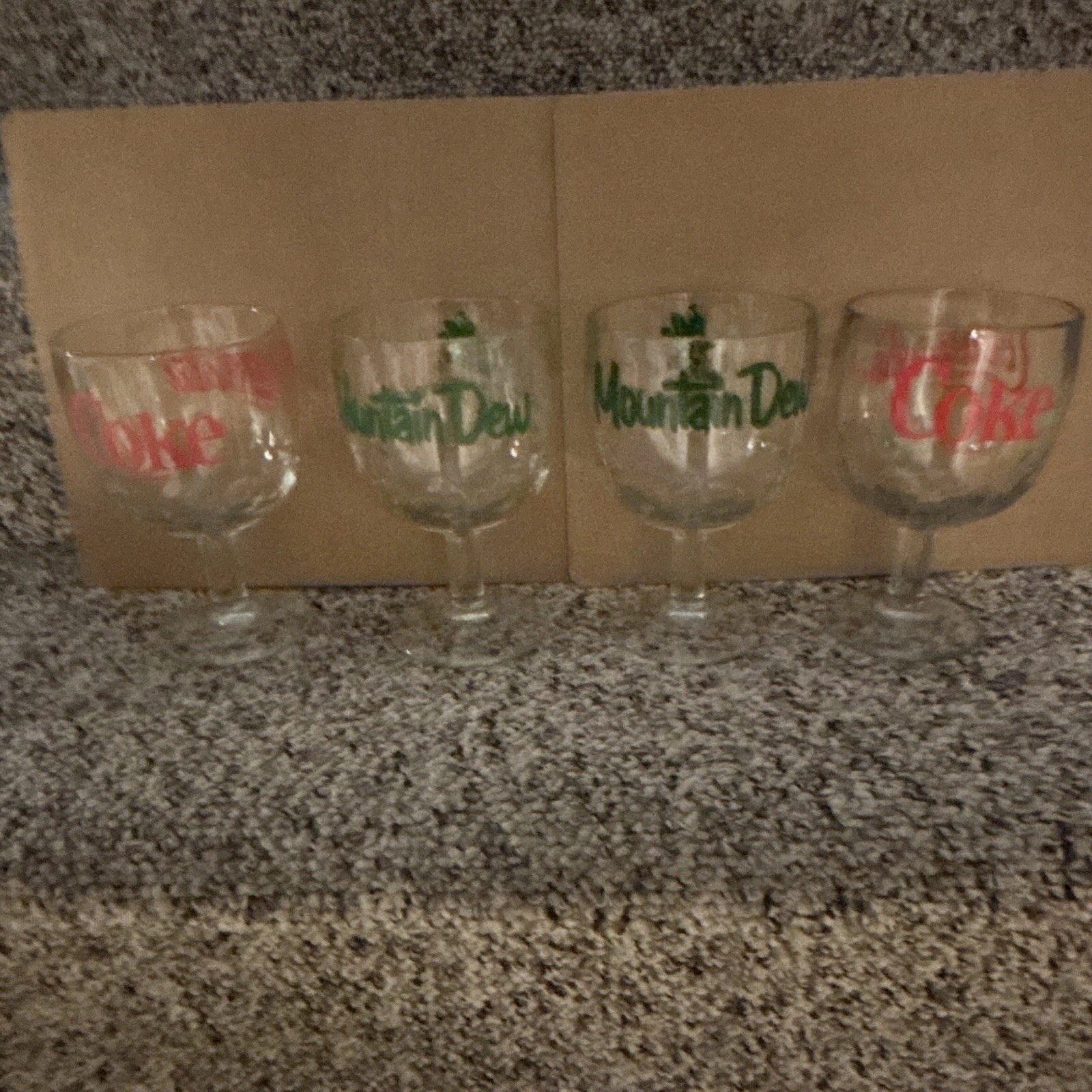 Coca-Cola Set of 4 Clear Stemmed Goblet Glasses Coke & Mountain Dew Logos