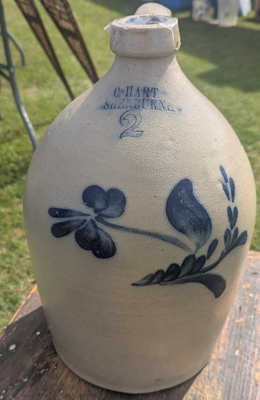 Beautiful Antique Stoneware 2-Gal Jug late 1800’s  marked C. HART SHERBURNE NY 