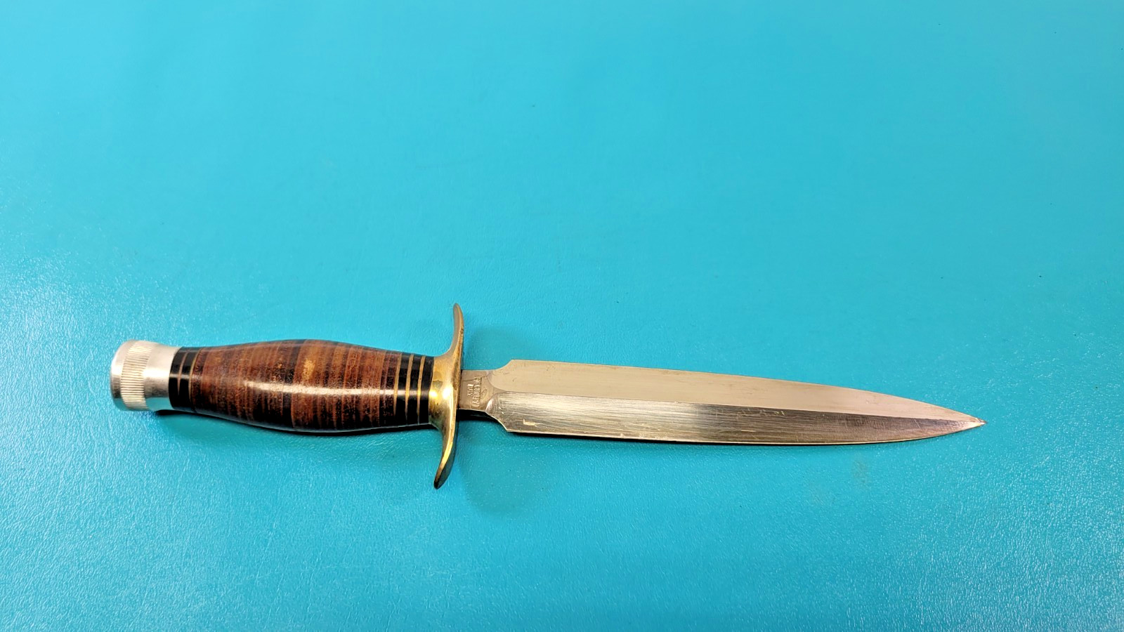 Large EIG Cutlery Italy Fighting Dagger Knife Stacked Leather c. 1950\'s TR1907 Large EIG Cutlery Italy Fighting Dagger Knife Stacked Leather c. 1950\'s TR1907